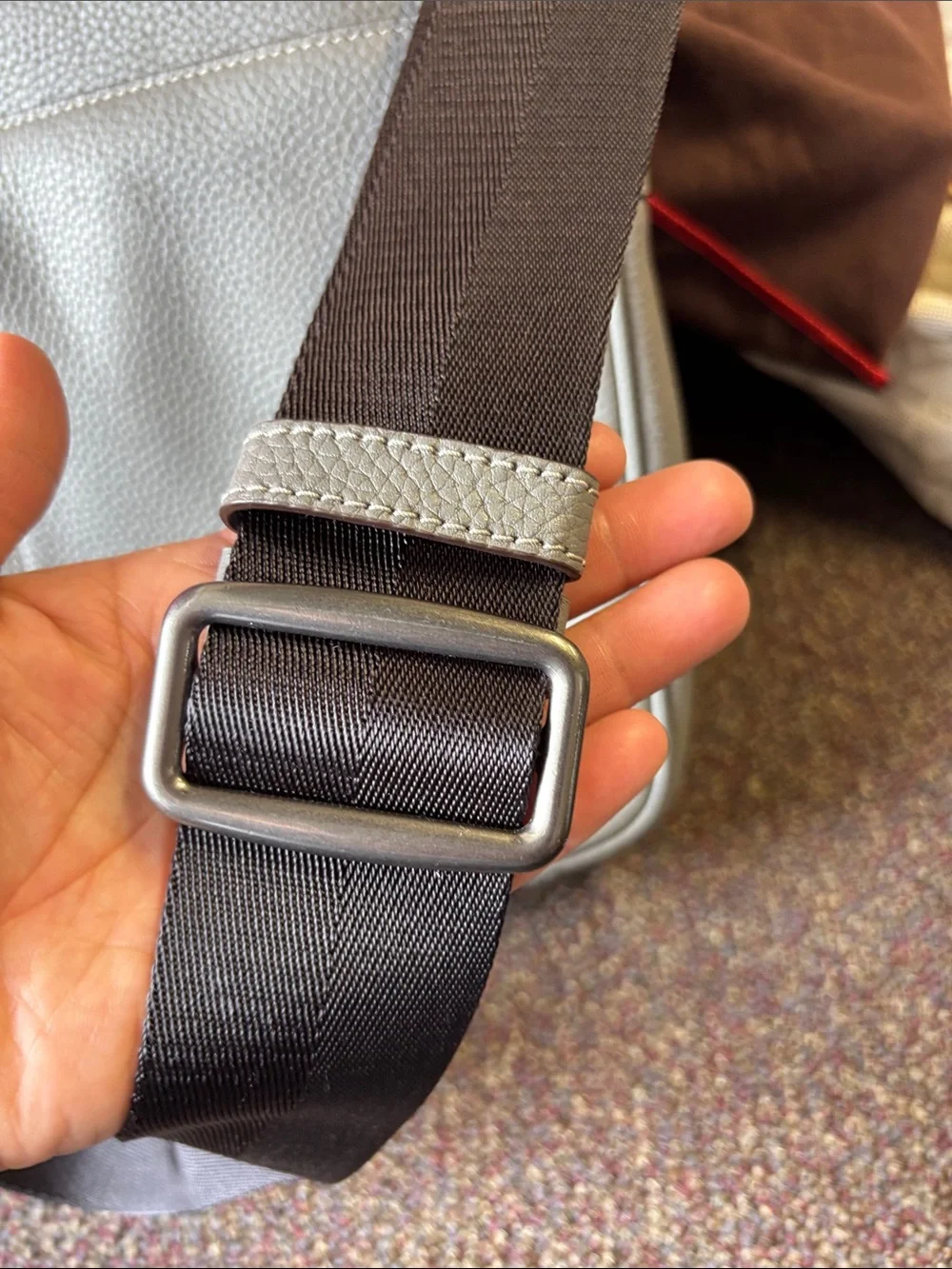 Coach Pebbled Leather Messenger Bag in Light Gray with Black Strap